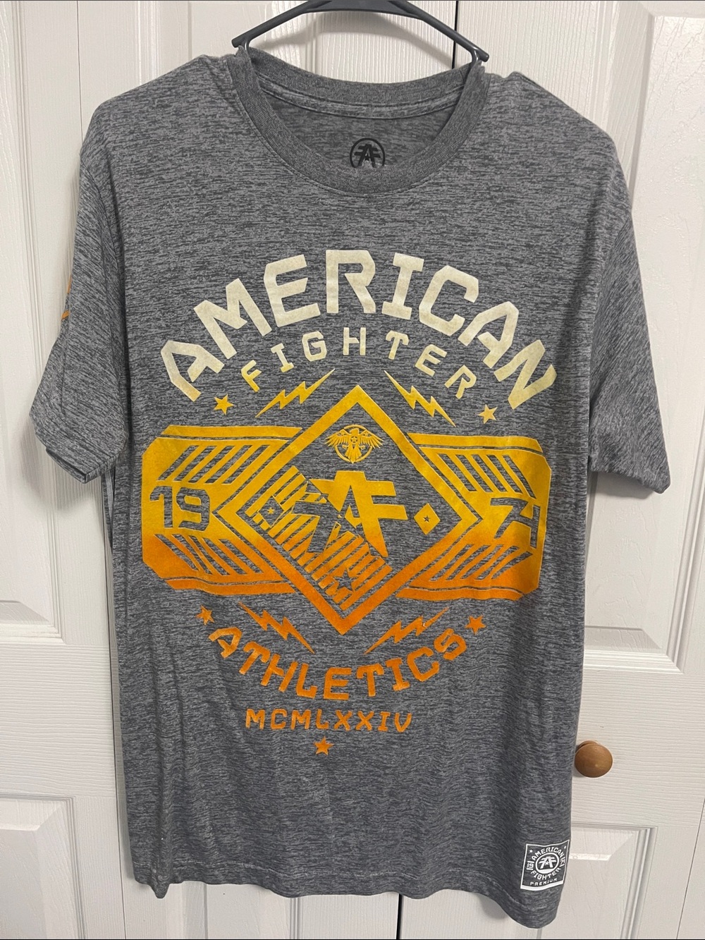American Fighter Gray Short Sleeve Tee with Gold Graphic